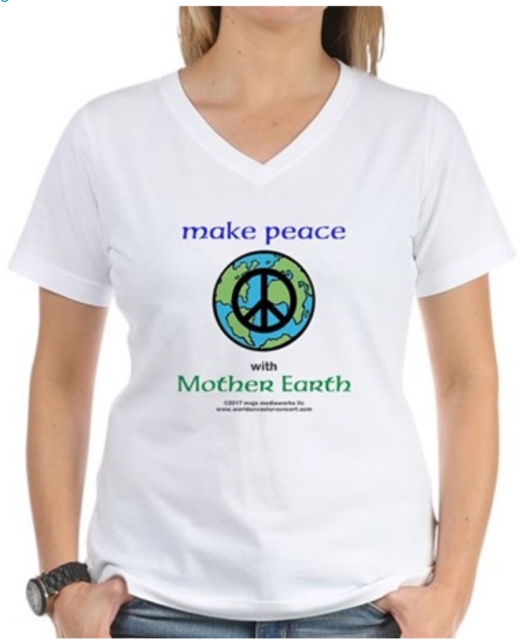 Make Peace with Mother Earth design women's v-neck white t-shirt