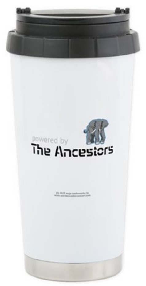 Powered by the Ancestors Elephant design travel mug