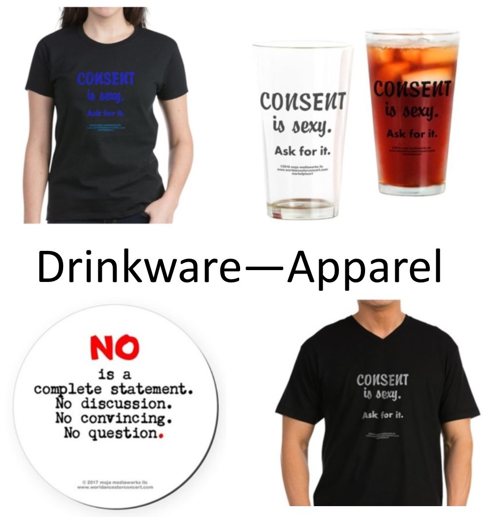 Composite image of 4 Bar-Restaurant Online Store section products with text saying "Drinkware - Apparel"